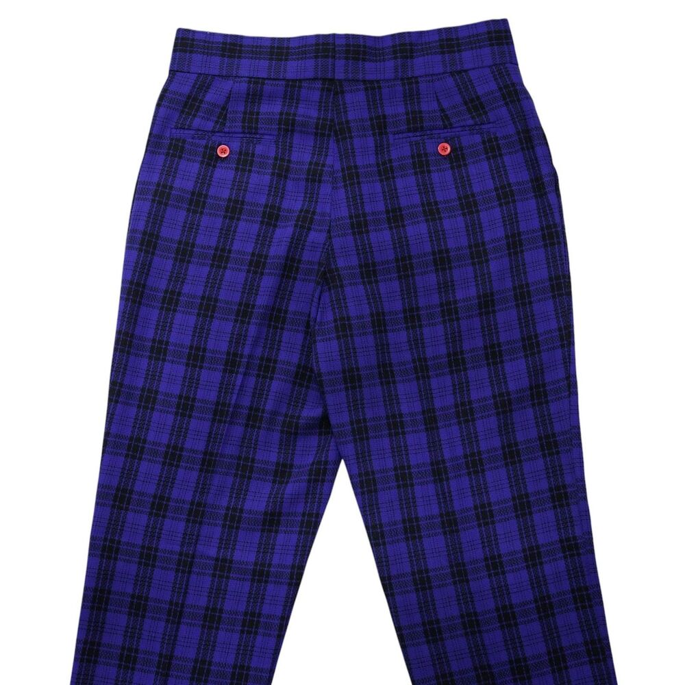 Mens 32 Gurkha Pants Blue Black Plaid Wool High Waist Straight Fit Trousers - Picture 5 of 6